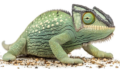 Obraz premium Green Chameleon Close up On White Background