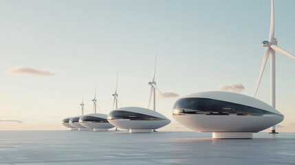 Fototapeta premium High-Tech Wind Farm with AI-Controlled Turbines for Energy Optimization