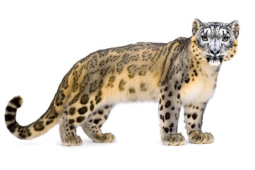 Obraz premium Majestic Snow Leopard Portrait Against White Background