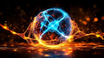 Obraz premium Fiery Plasma Orb Energy Sphere Abstract Background.