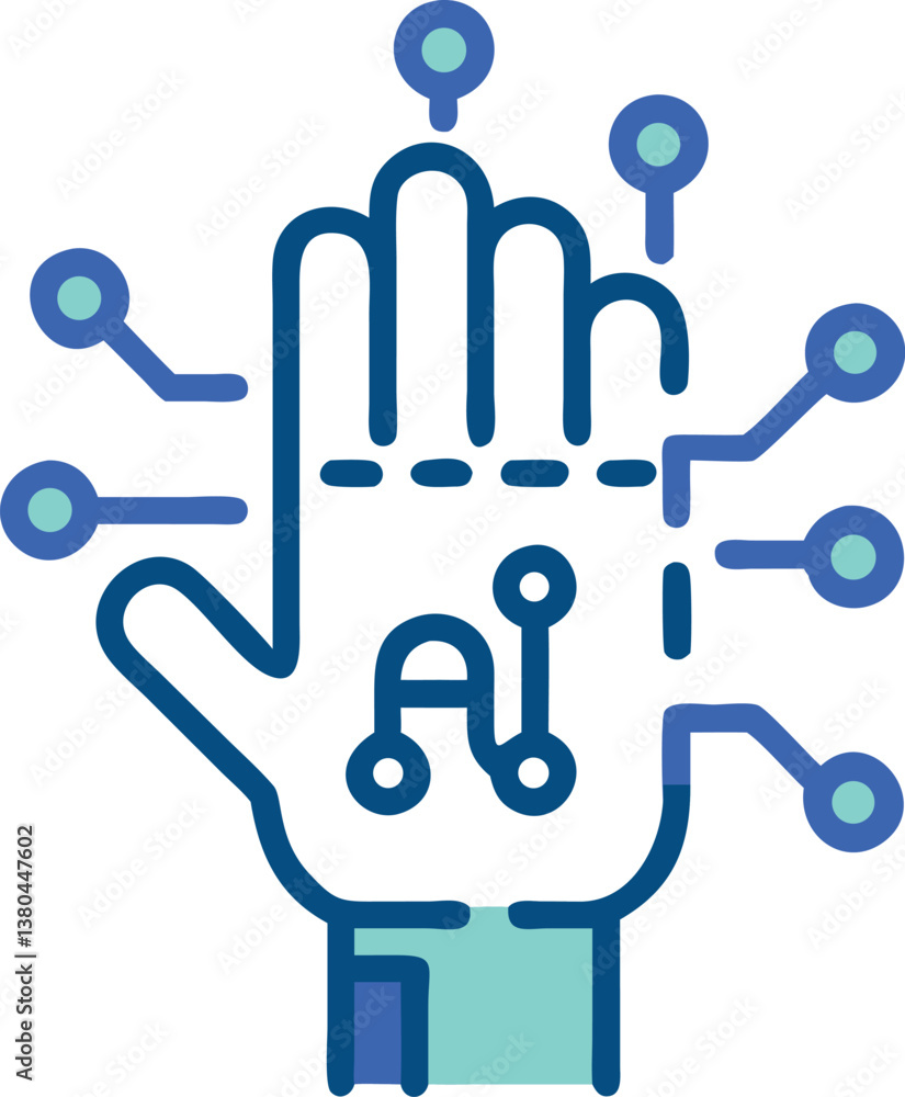 Aufkleber artificial intelligence circuit on human hand – technology and robotics vector concept