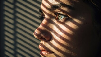 Obraz premium Dramatic Striped Shadowing Dramatic emotional abstract pattern featuring striped shadowing on a face, perfect for artistic visuals. Emotional Abstract Pattern.