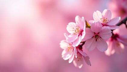 Fototapeta premium Delicate pink cherry blossoms, soft petals, gentle breeze, blossom, delicate