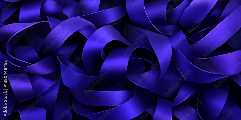 Poster abstract background with deep blue satin ribbons an elegant and minimalist design element