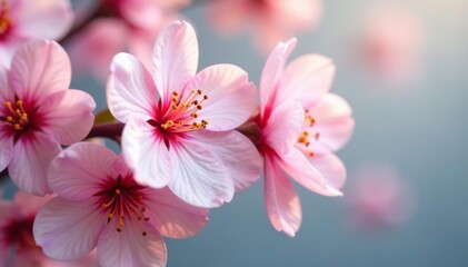 Fototapeta premium Delicate, overlapping blossoms, soft color palette, fabric, botanical, textile