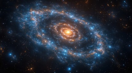 Cosmic Spiral Galaxy with Glowing Nebulae and Ethereal Light Effects in Deep Space Illustration