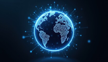 Fototapeta premium Digital World Globe with Network Connections and Blue Glow Effects