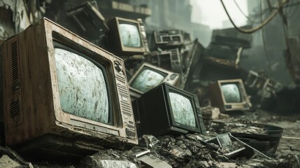 Abandoned CRT TV Amidst Post-Apocalyptic Ruins