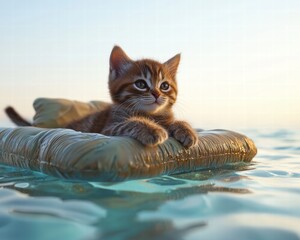 Cat on Vacation: Relaxing in Tropical Blue Ocean Chair