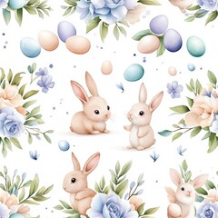 Obraz premium Bunnies and Eggs Spring Pattern