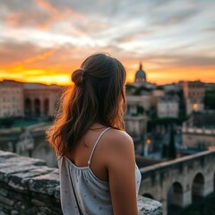 young woman on the bridge,Ai generated 