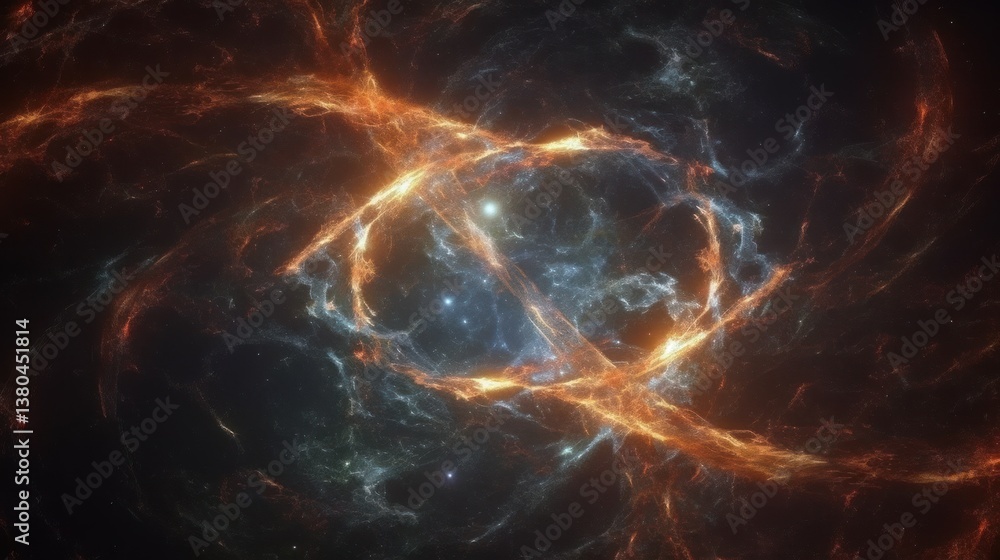 Poster Cosmic Nebula Digital Surrealism Luminous Spiral Patterns Glowing Threads of Energy