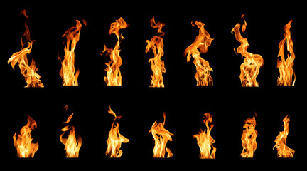 Black background fire, flames with torches and textures with splitting power effect, can grill red, burning with burning smoke and sparks in barbecue grill fire © wanchai peatoo