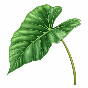 Alocasia odora leaf with bold green veins and thick stem, realistic illustration of giant elephant ear tropical foliage, isolated on transparent background.