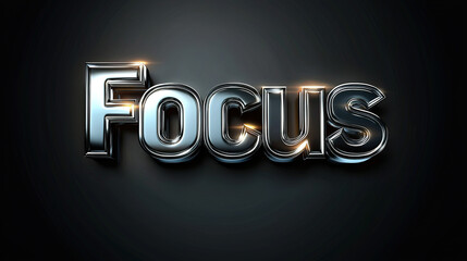 Shiny chrome focus word standing on dark background