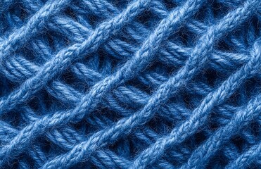 Close-up view of intertwined blue yarn showcasing texture and pattern, ideal for crafts
