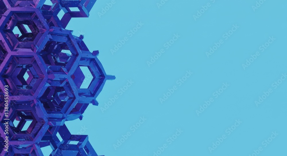 Aufkleber abstract 3d hexagonal geometric structure design on light blue background digital art