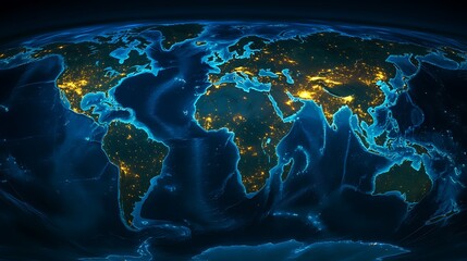 An illuminated night time view of the entire planet Earth