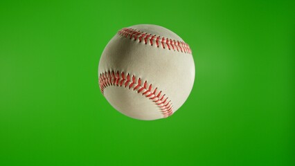 Detail Shot of a White Baseball Ball on Green Screen Background