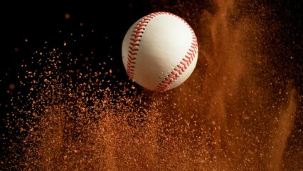 Freeze Motion Detail Shot of Baseball Ball with Clay Explosion