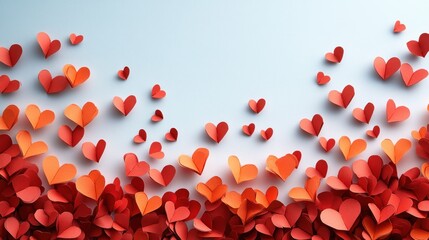 Paper Hearts Gradient,  Light Blue Background, Valentine's Day, Decorative, Soft, Romantic