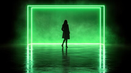 Mysterious Silhouette in a Neon Green Frame