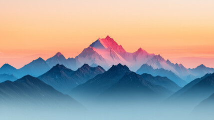 Obraz premium Majestic mountains at sunset with vibrant colors and serene atmosphere