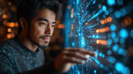 Cybersecurity Expert Interacting with a Holographic Interface