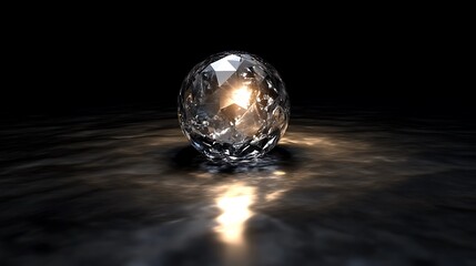 Glowing Crystal Orb on Dark Water with Mystical Scene.