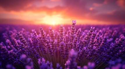 Obraz premium Glowing lavender field at twilight