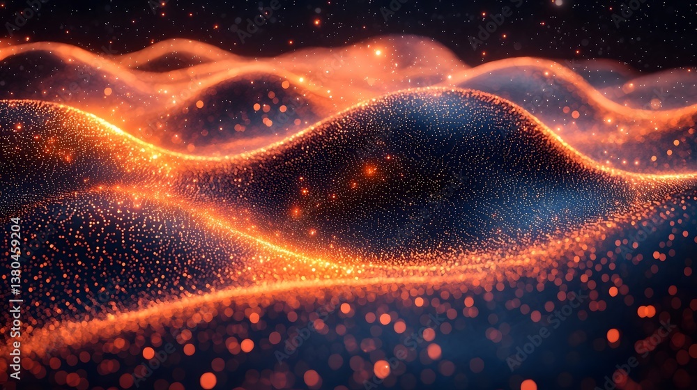Poster quantum data shimmering as waves of light in a starry void