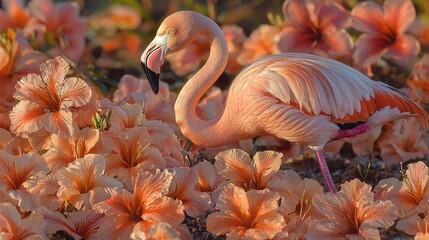 Obraz premium Flamingo Among Peach Blossoms: A Serene Encounter