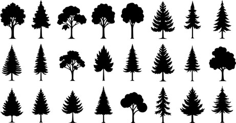 set of trees silhouettes , vector illustration