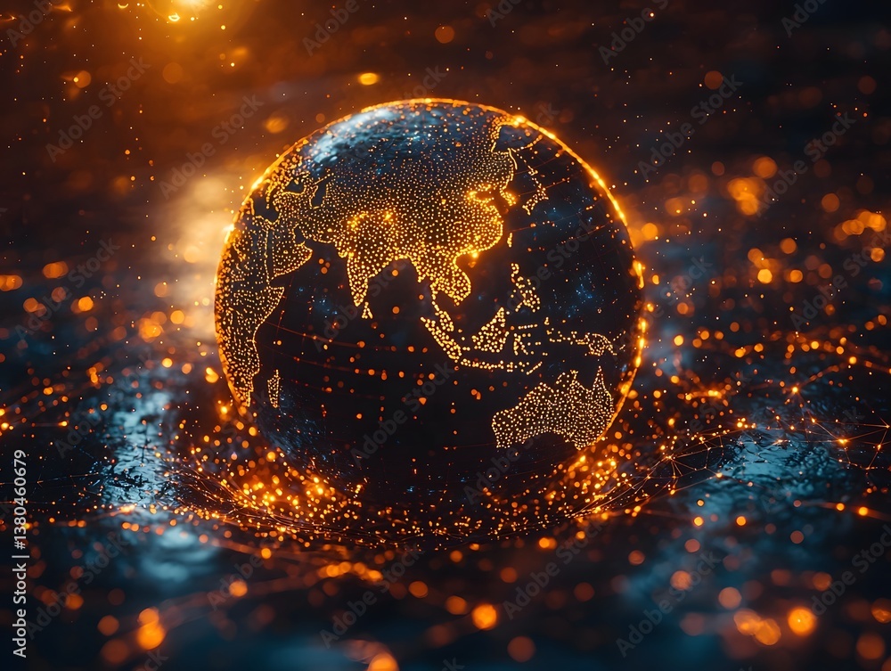 Poster glowing quantum network connecting the global internet