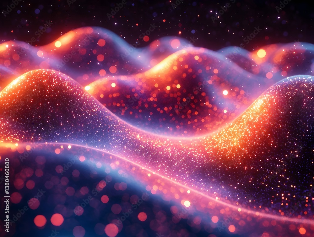 Poster quantum data streams as swirling glowing particles