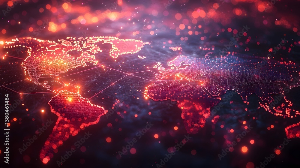 Poster vibrant digital map with quantum pathways and glowing data streams