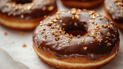 Gourmet Chocolate Donut with Gold Flakes on a Rustic Background