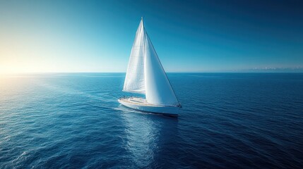 Sunrise Sailboat, Open Ocean, Aerial View