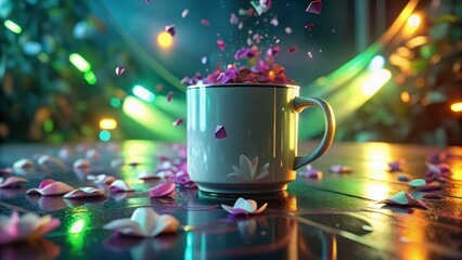 Modern Tech Startup Mug with Bokeh & Water Splash - Earthy Tones & Green Petals