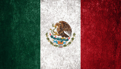 Mexico state flag on a metal surface. Dirty grunge Mexico flag.
