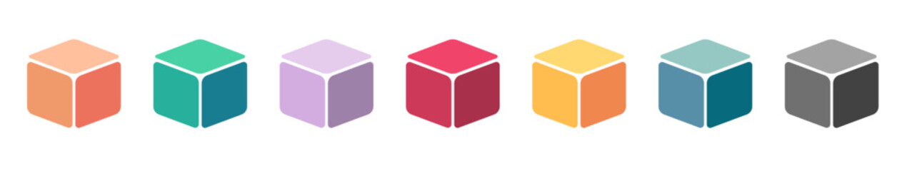 Cube logo icon graphic illustration set, rhombus box logotype color isometric 3d image clip art
