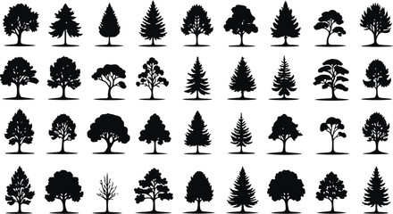 set of trees silhouettes , vector illustration