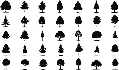 set of trees silhouettes , vector illustration