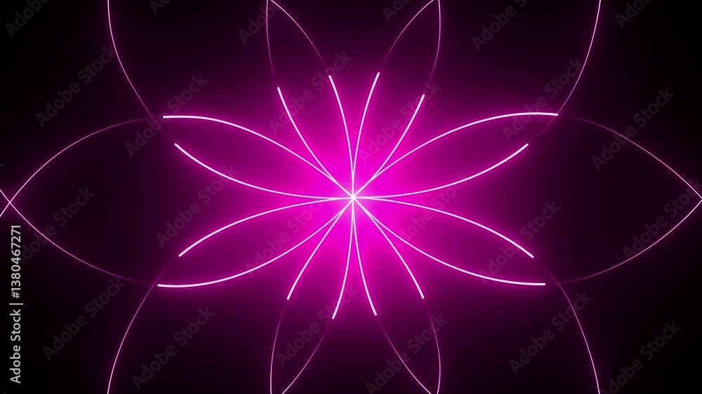 Poster glowing neon line background animation icon on black background. neon line digital light pattern bac