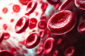 Fototapeta premium Close-Up of Red Blood Cells in Motion