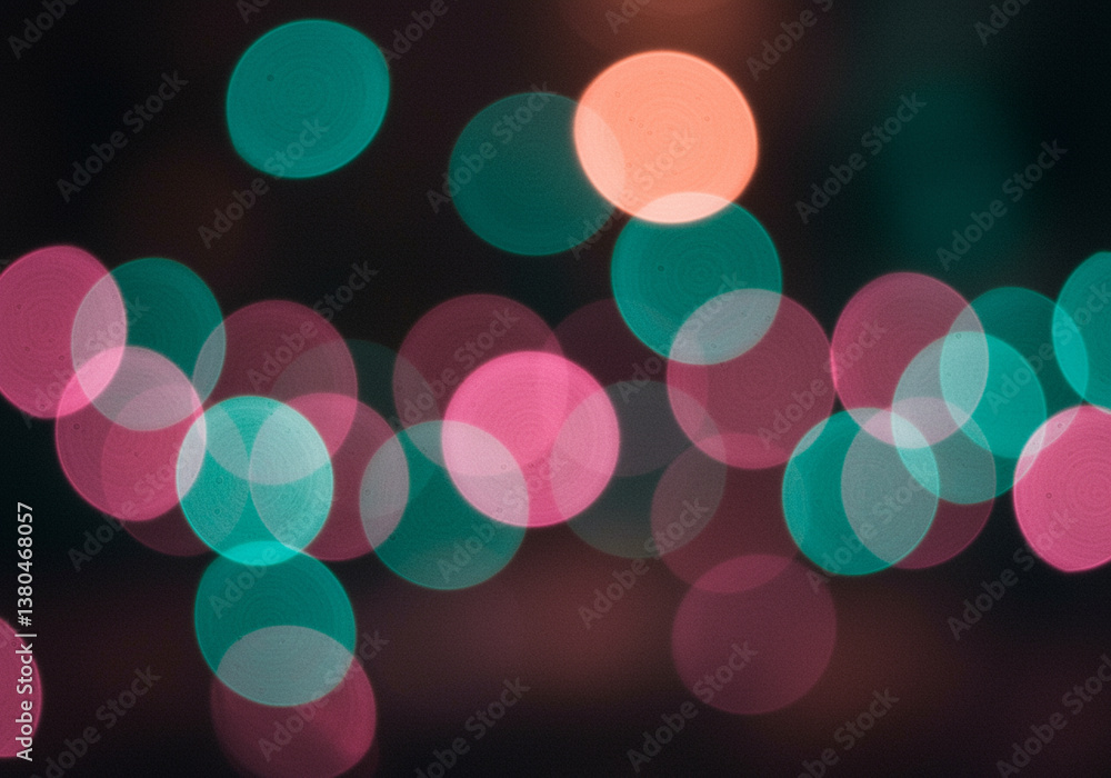 Poster bokeh lights with pink and teal bokeh circles creating an abstract background with blurred bokeh eff