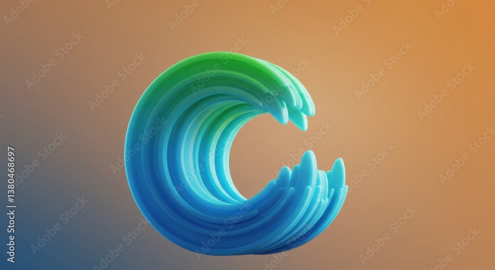 Poster abstract 3d render of a turquoise and green wave: a dynamic and colorful swirling design