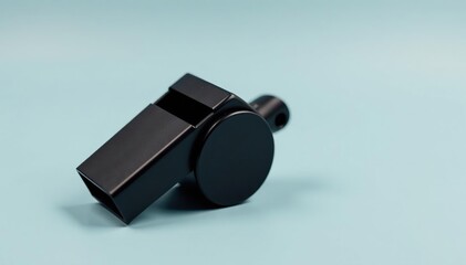 Classic black plastic whistle, simple design, clean background , sports equipment, detail