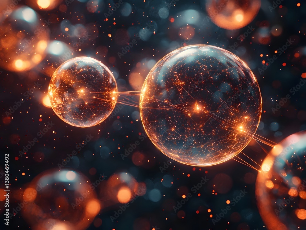 Aufkleber quantum data storage in a luminous interconnected network of glowing spheres