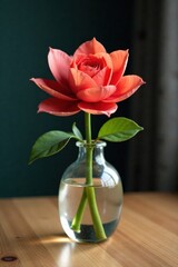 Obraz premium Artificial Flower in Glass Vase on Wooden Table , home, decoration